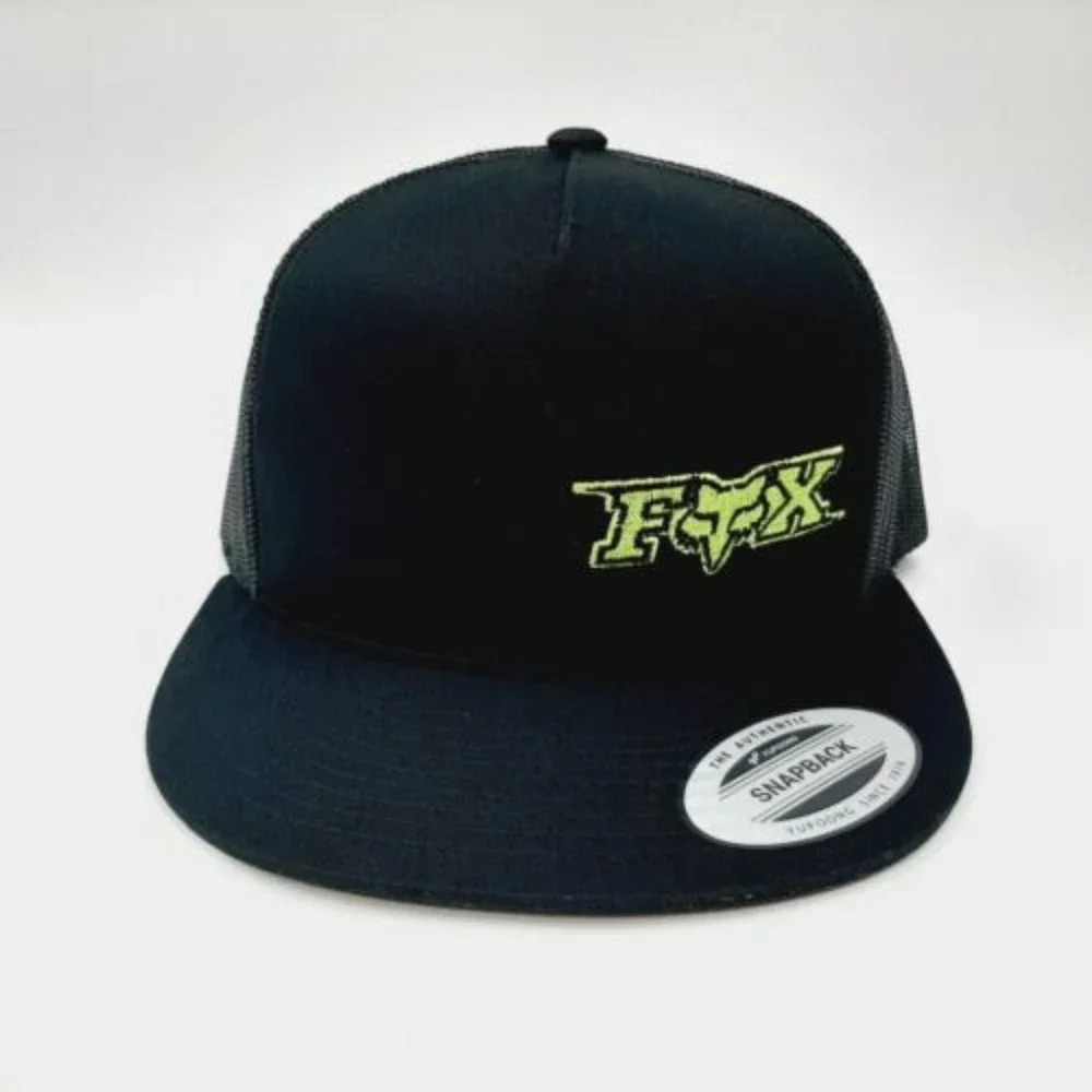 Fox Racing Embroidered Flat Bill Mesh Snapback Baseball Cap Hat Black